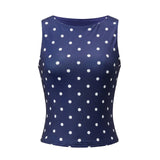 Women Dot Print Tank Tops Summer Crew Neck Sleeveless Classic Slim Fit Crop Vest