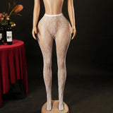 Leggings Tights One-piece Bare Leg Illusion Sexy Women's Floral Elastic Footed Fishnet Stockings Transparent Flower Print MXG2