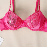 Sexy underwear French ultra-thin embroidered love mesh bra big breasts showing small sexy underwear set