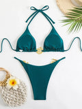 Sexy Black Bikini Set Women Green Metal Ring Designer Push Up Swimwear 2025 Brazilian Beach Bathing Suit Thong Swimsuit Biquini