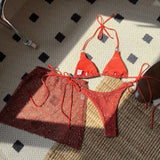 With Mesh Sarong Skirt Halter Bikini Women Swimwear Female Swimsuit Three-pieces Bikini Set Fishnet Bathing Suit Swim Beachwear