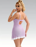 Purple Sexy Lace Ruffled Suspender Babydoll Nightdress for Women Push Up Chemise Sleepwear Lingerie