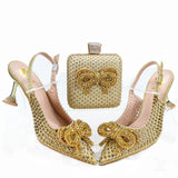doershow beautiful Italian gold Shoes And Bag Sets For Evening Party With Stones Italian Leather Handbags Match Bags! HTG1-9