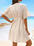 V Neck Lace Short Sleeve Tunic Beach Cover Up Cover-ups Beach Dress Beach Wear Beachwear Female Outfits Bathing kaftan for Women