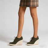 2026 Big Size 43 Vintage Brown Black Pointy Toe Lace-up High Heels Espadrilles Pumps Comfy Walk Office Lady Wedges Shoes Women