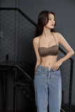 Sexy Japanese Satin Halter Bra Strapless Seamless Two-Way Wear Adjustable Comfort Back Fit Wirefree Lingerie Set S-XL MOYISU Bra