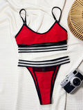 DEKA Women Red Bikini Matching Micro Swimsuits Women Striped Print High Waisted Sexy Push Up Two Piece Bathing Suits