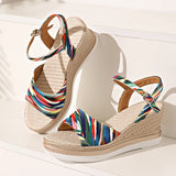 2025 Summer Leopard Print Wedges Sandals Women Plus Size Ankle Buckle Platform Sandles Woman Lightweight Chunky Heel Sandalias