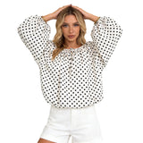 Women Puff Long Sleeve Crew Neck Spring Fall Tops Fashion Dot Print Casual Loose Fit Flowy Blouse