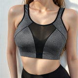 Women Sports Bra Sheer Mesh Patchwork Racerback Yoga Bra Breathable Quick Dry Workout Crop Top Gym Running Fitness Underwear