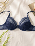 Women's New Product Blue Bra No Steel Ring Lace Lingerie Sexy Breathable Comfortable Solid Color Deep V-Underwear HR2635