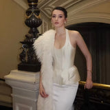 Women's Fashion Casual Halter Neck Slim-Fit Cream White Halter Neck Corset Top With Hem Sleeveless Waist Blouse For Women TTLD