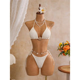 New Leaves Printed Halter Bikini Suit Female Swimsuit Women Swimwear Bather Bathing Suit Swim Three-Pieces Bikini Set