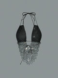 Sexy Women Rhinestone Halter Tops Tie-up Bling Body Chain Bra Going Out Lingerie Camisoles for Party Clubwear