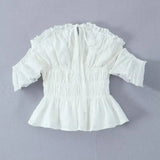Spring New Style Elegant Ruffled One-shoulder Casual Top Shirt Womens White Off Shoulder Ruffle Waist Short Sleeve Casual OERV