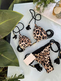 2026 Sexy Leopard Print Swimwear Women'S Split Bikini Set Woven Rope Strap Fringe Beach Women'S Two-Piece Swimsuit Bathing Suit