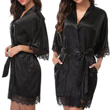 Fabric Women Sleepwear Pajamas High Quality Practical Women Sleepwear Belt Bride Dressing Kimono Lace Ladies Fashion
