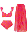 3 Pieces Push Up Bikini 2026 High Waist Swimsuit & Skirt Sexy Ruffle Swimwear Women Bathing Swimming Swim Suit Female Beachwear