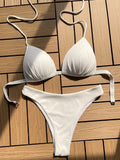 2025 Halter Bra Cup Bikini Sexy Swimsuit Female White Swimwear Women Push up Bikini set Brazilian Bathing Suit Bandeau Swim suit