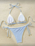 High Cut Leg Two-Pieces Bikini Set Bather Bathing Suit Swim Wrinkled Crinkled Halter Bikini Women Swimwear Female Swimsuit M125