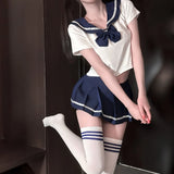 Japanese Korean Style Student Uniform Cosplay Costume Women Sexy Lingerie Tops and Pleated Skirt Sets Role Play Costume