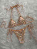 2026 Halter Metallic Sequins Bikini Women Swimsuit Female Swimwear Two Pieces Bikini Set Bather Bathing Suit Swim Lady Beachwear