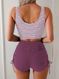 Sexy Drawstring Side High Waist Bikini Set 2026 Women Black Stripe Push Up 2 Piece Swimsuit Summer Holiday Bathing Suit Swimwear