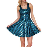 Cocktail Dress Womens Glitter Costume Party Dresses Swing A Line Metallic Shiny Festival Outfit Cosplay Fish Scale Vestidos