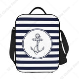 Custom Black White Nautical Anchor Stripe Thermal Insulated Lunch Bag Women Lunch Tote for Outdoor Camping Travel Bento Food Box