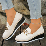 Fashion Metal Chain Wedge Heeled Loafers Women 2026 Slip On Platform Pu Leather Shoes Woman Non Slip Thick Sole Single Shoes
