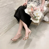 Mesh Lace Back Strap Pointed Toe High Heels Sandals Women Pumps Summer Sexy Party Banquet Stiletto