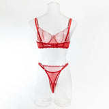 Toucheart Sexy Lingerie Suit for Women Lace Mesh Ultra-thin Underwear Comfortable Bra Set with Steel Rings Hollow Out Underwear