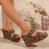 Fashion Leopard Print Wedges Sandals Women 2026 Summer Plus Size 43 Chunky Platform Slippers Woman 10Cm Super High Heel Sandals