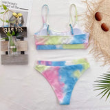 2026 Sexy Bikini Women Push Up Swimwear Swimsuit Tie Dyed High Waist Ribbed Bikinis Set Bathing Suit Stroje Kapielowe Damskie