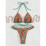 5 Colors Sexy Printed Halter Frilled Bikini Women Swimwear Female Swimsuit Two-Pieces Bikini Set Bather Bathing Suit Swim V4651