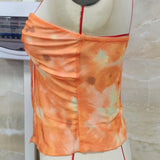 Summer Tank Tops for Women Sleeveless Tie-dye Print Cropped Street Vest Fashion Ruffle Tube Tops