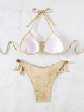 Sexy Bronzing Gold Micro Bikini 2026 Metal Circle Push Up Bra Thong Swimwear Summer Bathing Suit Two Piece Swimsuit Biquini