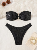 Sequins Shiny Bling Bandeau Bikini Female Swimsuit Women Swimwear Two-pieces Bikini set Brazilian Bather Bathing Suit Swim K7311