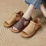 New Women's Peep Toe Flat Sandals - Retro Soft Leather Breathable Comfortable Versatile Casual Shoes 2026