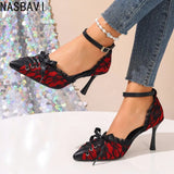 Spring Women's Sandals Pointed Toe Thin Heels 8cm Ankle Buckle Strap French Lace Up Ladies Pumps Dress Shoes Sandals New 2026