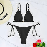 DEKA Women's Solid Color Swimwear Tie Side String Bikini Tanga Triangle Two Piece Swimsuits Bathing Bra Top Bottom Beachwear