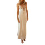 Women Cami Dress Solid Color Sleeveless Tie-Up Front Sleeveless Backless Dress Long Dress Summer Casual Spaghetti Strap Dress