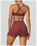 Summer Red Polka Dot Print Yoga Sets Women V Neck Shockproof Sports Bra High Elasticity Hip Lifting Shorts Running Fitness Suits