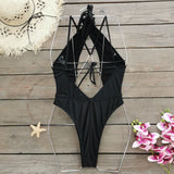 Sexy Hollow Out One Piece Swimwear Push Up Women's Swimsuit  2024 Trend Solid Bath suits Halter Monokinis Summer Beachwear