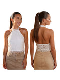 Women's Open Back Lace Tops Sleeveless Halter Slim Fit Tank Tops Summer Retro Sleeveless Vest Shirts