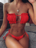 12 Colors Sexy Bikini Bandeau Women Pleated Hollow Swimsuit Swimwear Female Mini Thong Bikinis Set Bathing Suit Bikini Brasileno