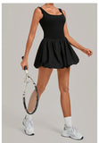 Nake Fake Two-piece Tennis Dresses Women's Anti Glare Pleated Fluffy Skirt Bulit-in Pocket Shorts Outwear Gym Fitness Golf Dress