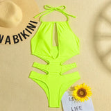 2025 New Sexy Halter Women Swimwear One Piece Swimsuit Female Hollow Out Monokini Bather Bathing Suit Summer Beach Wear Bodysuit
