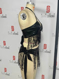 DEKA  Brazilian Silver Sequin Tassel Bikini Set Women's Halter Fringes Bra Shorts Nightclub Swimsuit Dance Stage Outfit Swimwear