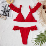 2026 Sexy Bikini Women Swimwear Swimsuit Red Ruffled Triangle Bikinis Set Bathing Suit Beach Bikini Female Trajes De Bano Mujer